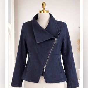 Wynne Denim Dark Blue Wash Asymmetrical Zip Jacket